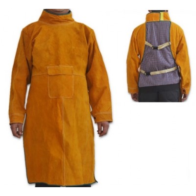 Leather Welding Strap Trousers & Coats Protective Clothing Apparel Suit /Leather Welding Apparel, Sleeve with Snaps